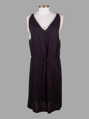ANN DEMEULEMEESTER Black Rayon White Silk Trim Sleeveless Dress Sz FR 36 US 4